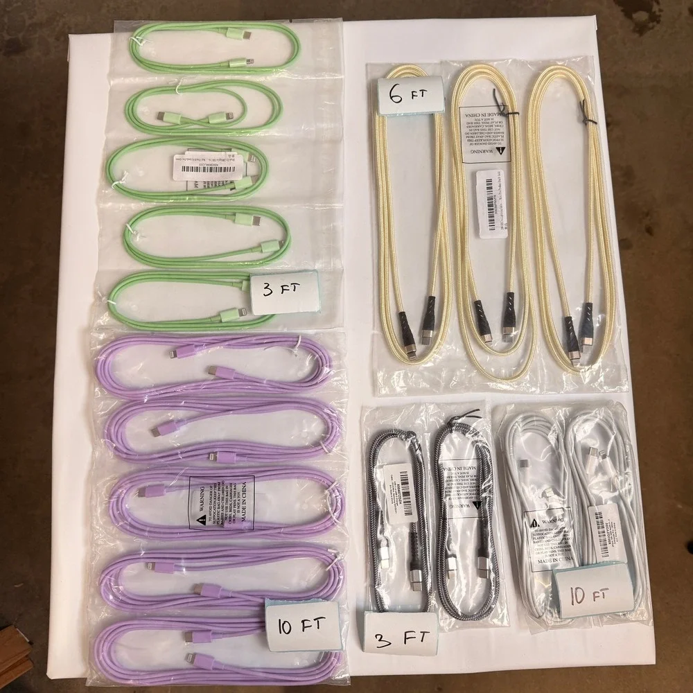 Lot of 17 USB C to Lightning & USB C to USB C Fast Charging Cables 3ft 6ft‎ 10ft